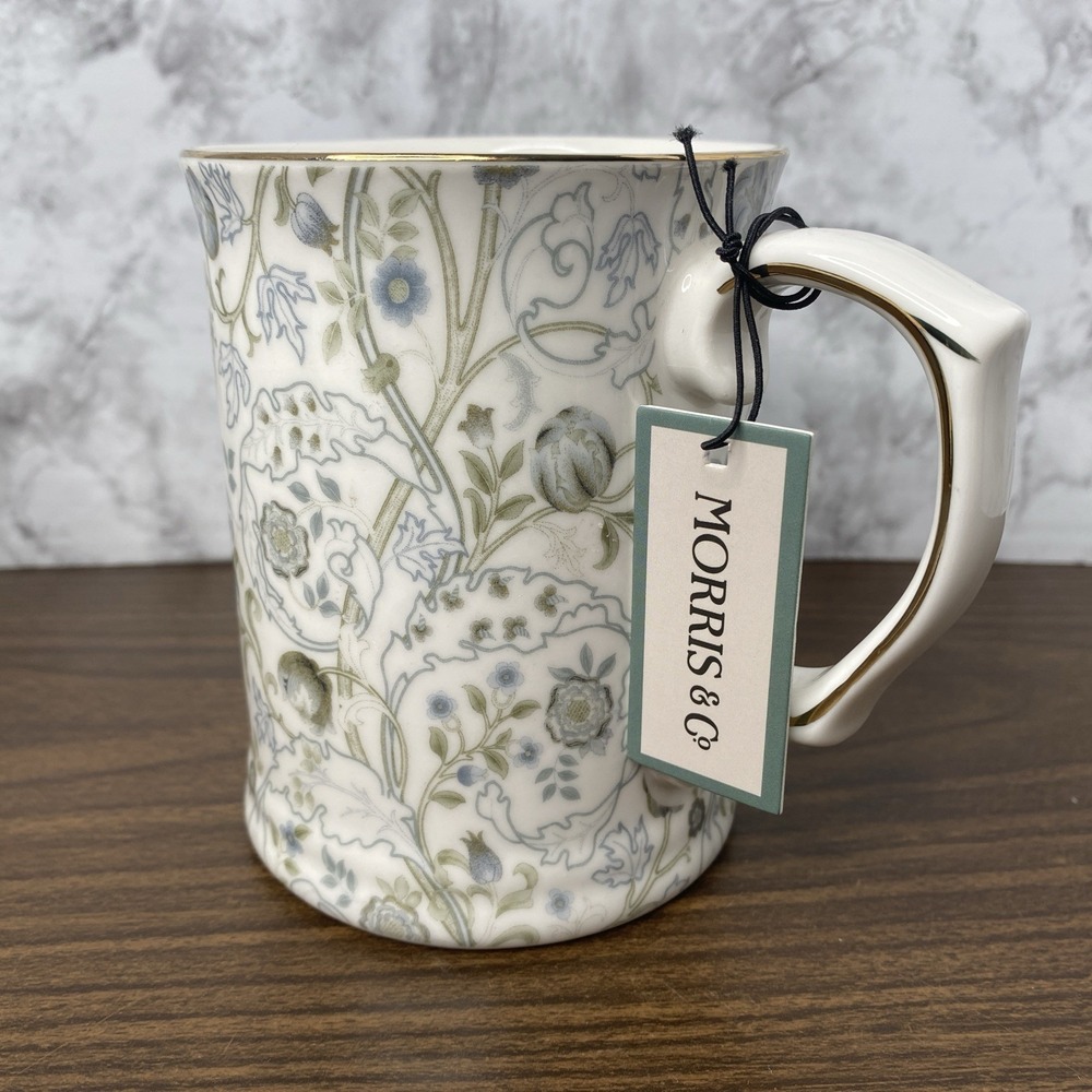 Morris & Co Premium Porcelain Gold Rim Mug Floral Pastel Green Blue NEW